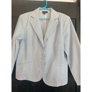 Pantology Blue White Striped Seersucker Blazer Jacket Size 16 Professional